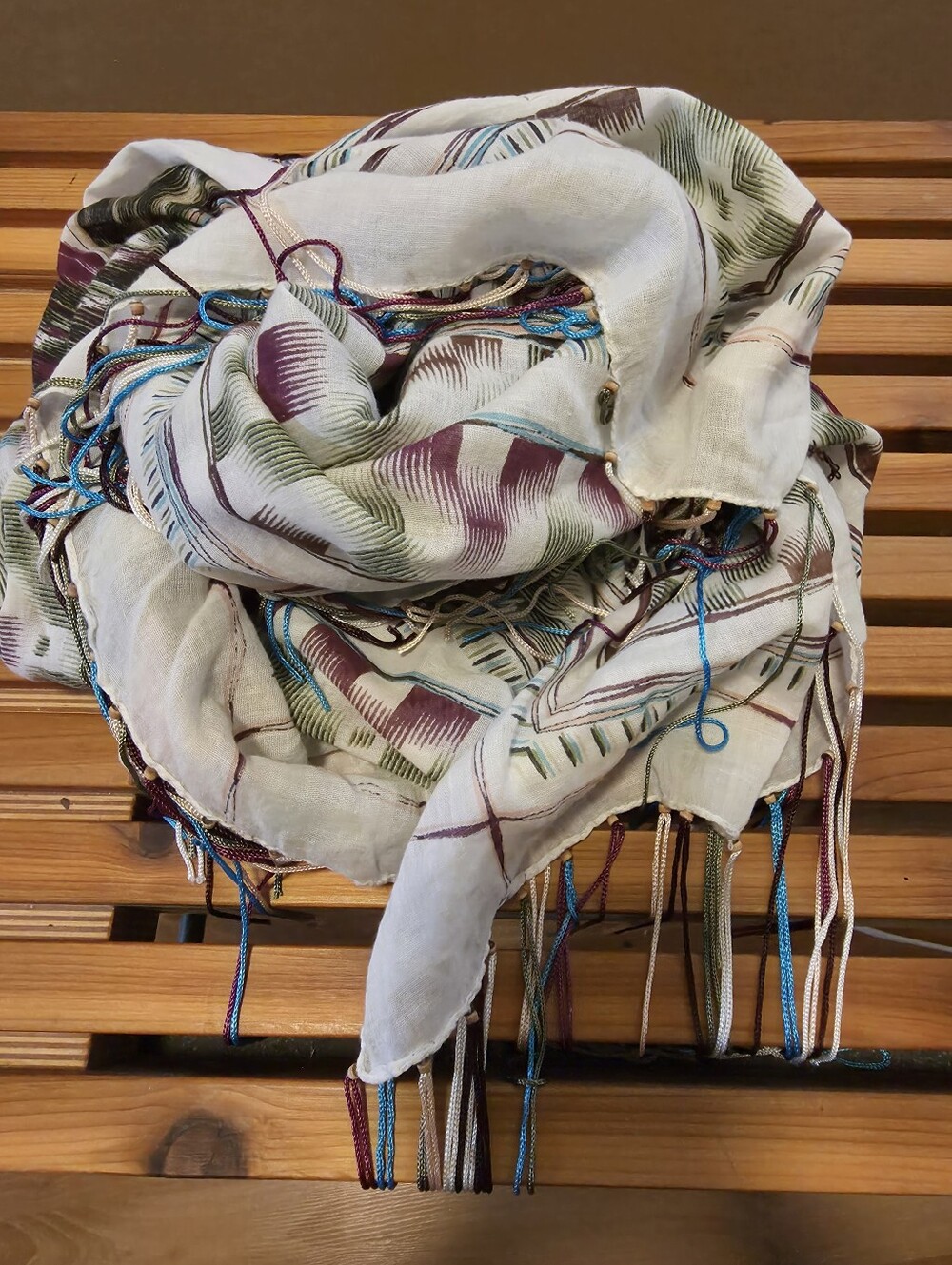 Beautiful Scarf, Vintage South western Boho Purple Teal And Fringes.